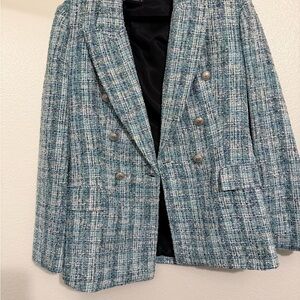 Zara Chic Blue Tweed Blazer